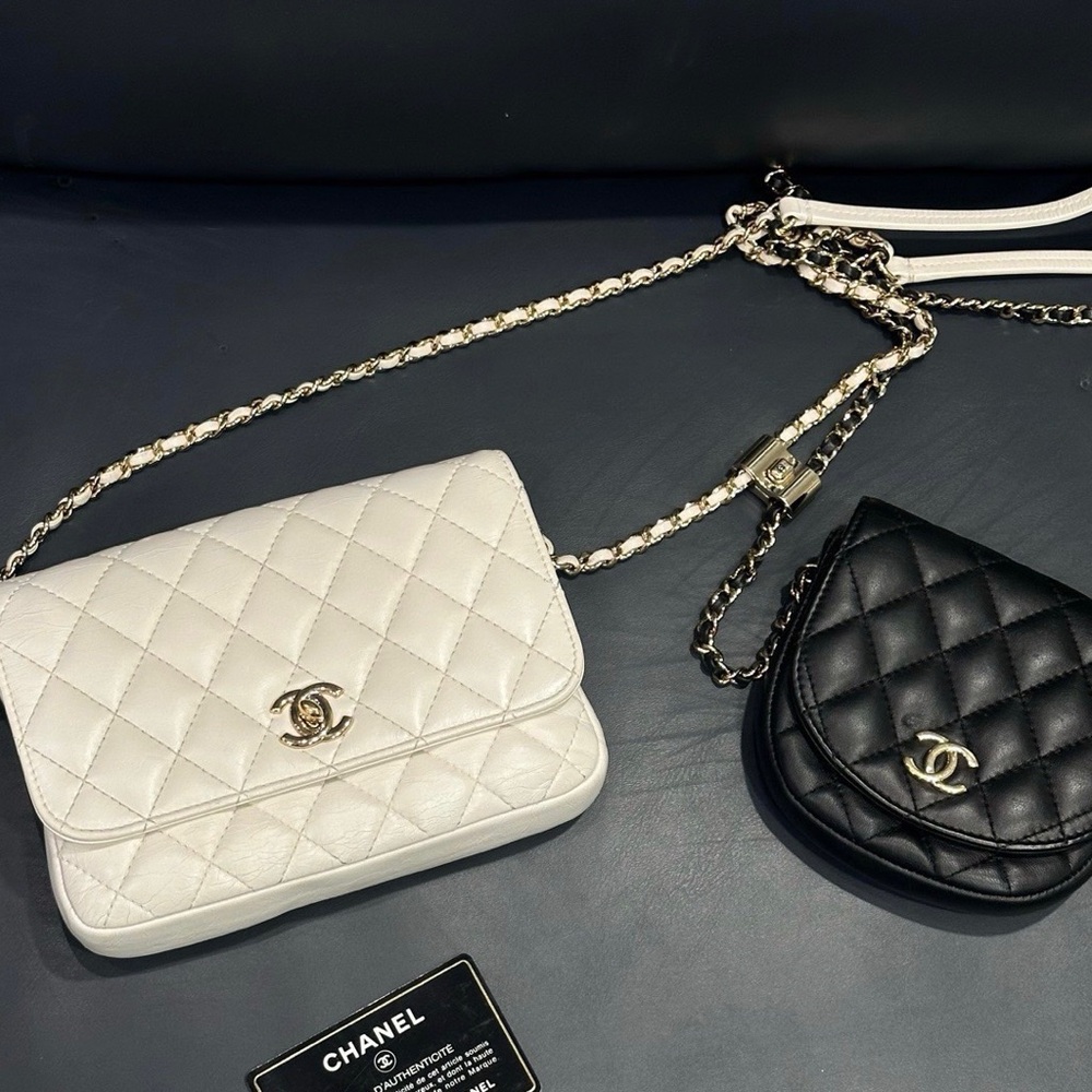 Chanel crossbody side packs (the twin bag) black and white
